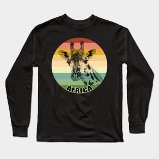 Giraffe Close-up Picture on Vintage Retro Africa Sunset Long Sleeve T-Shirt